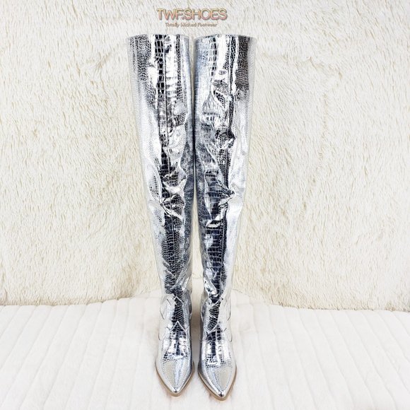 Centura Silver Country Western thigh high Cowgirl Boots Restocked - Picture 14 of 15